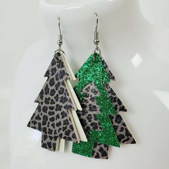 Christmas Tree Festive Holiday Season Sparkly Earrings - Picture 2 of 5